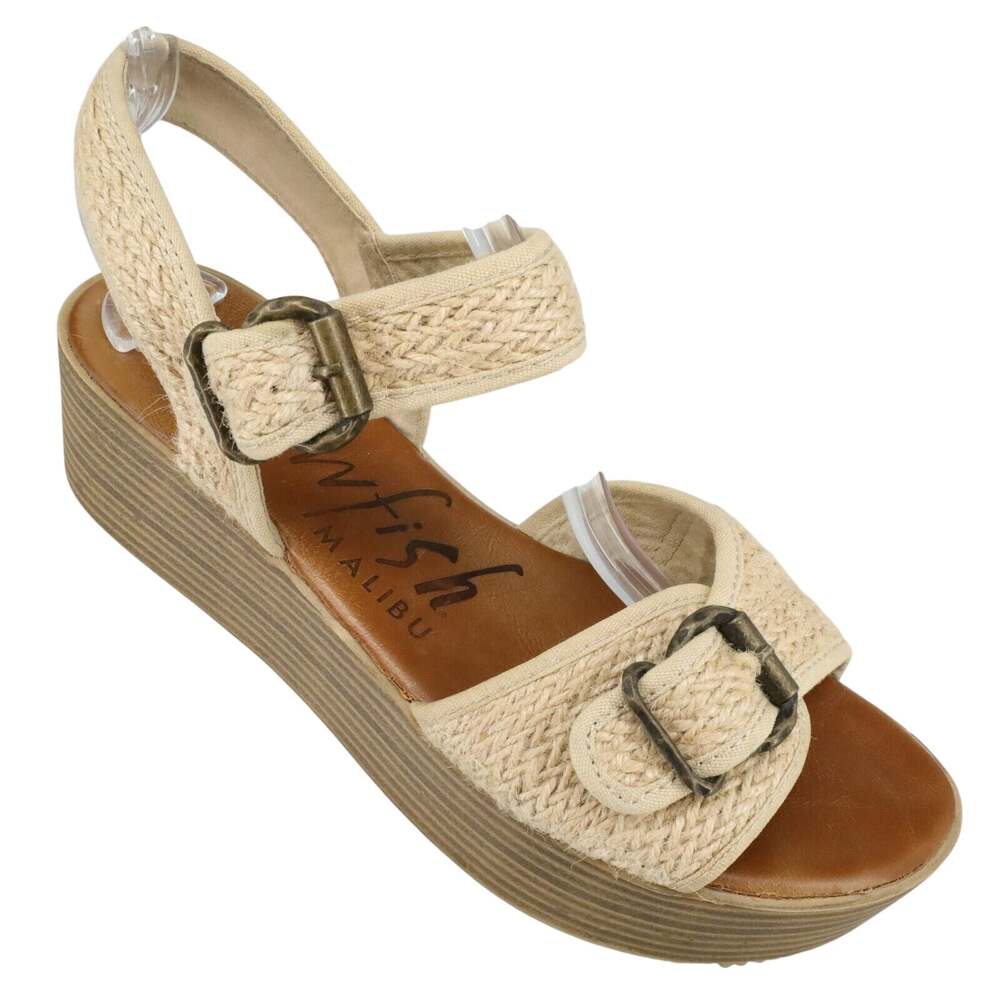 Blowfish Malibu Sandals Womens 10 Beige Platform Sisal Shoes Buckle Rubber sole